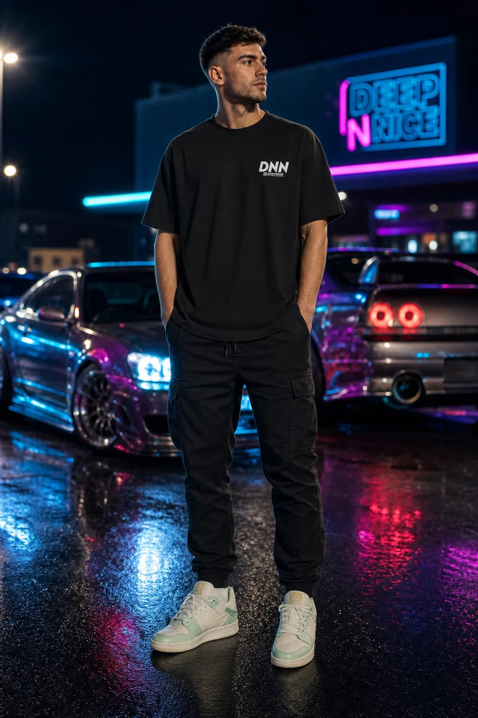 Mann im schwarzen DNN Shirt von vorne